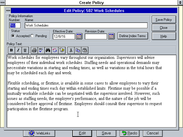 Policies Now 5.01 - Edit